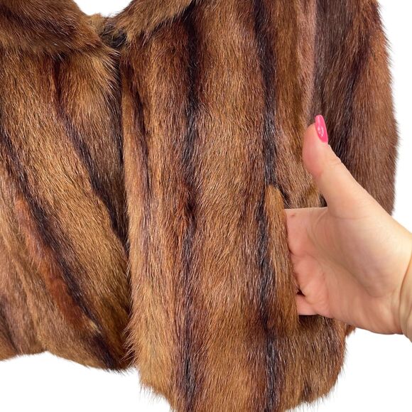 VTG 60s Brown Mink Marmot Fur Stole Wrap Shawl Jacket Mob Wife Old Money POCKETS - Picture 7 of 9